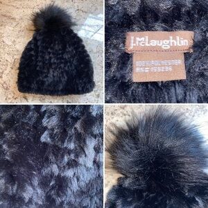 J McLaughlin $90 Lou Lou Faux Fur Beanie w Pom Pom NWOT